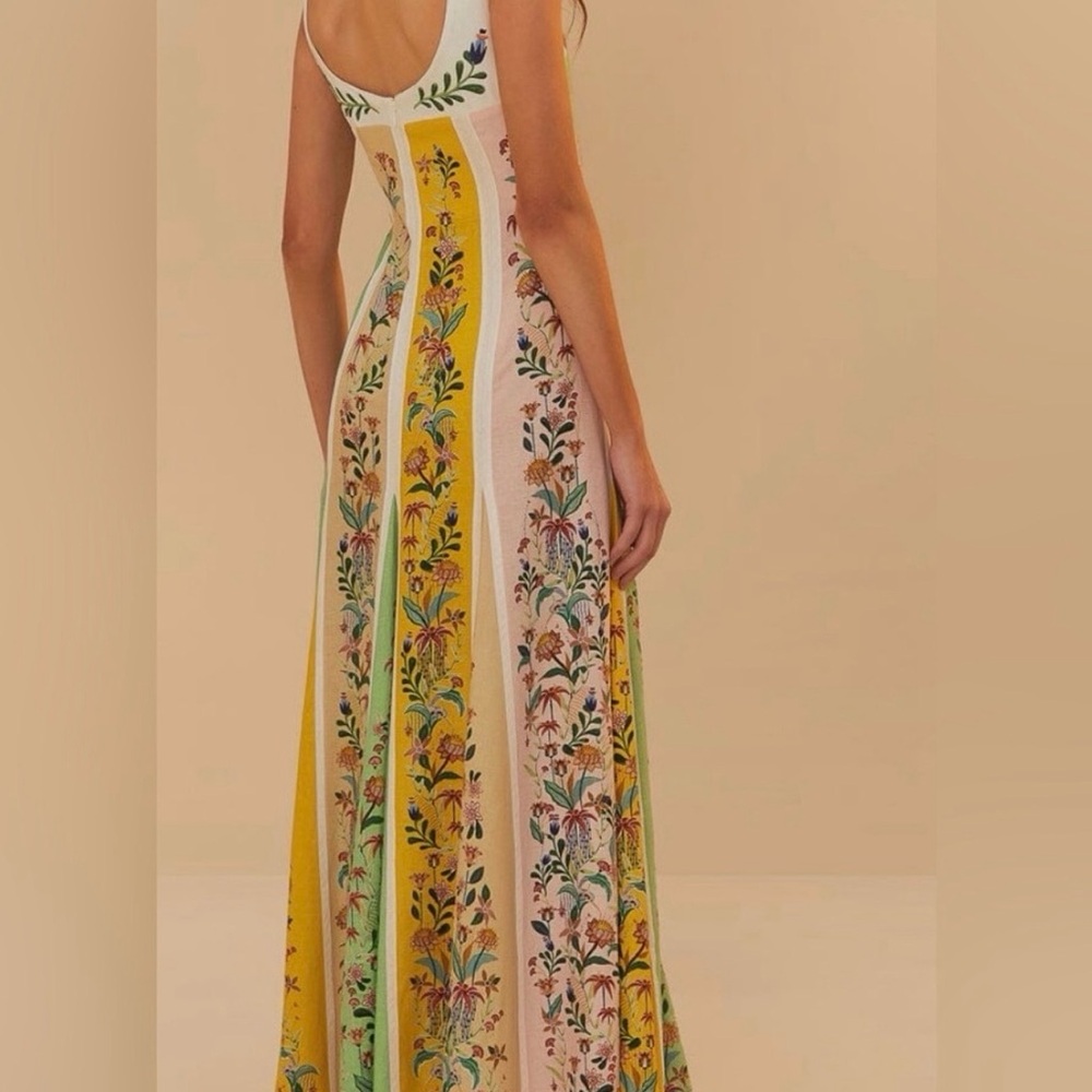 FARM Rio Striped Floral Maxi Dress in Green, Yellow & Pink - Picture 2 of 7